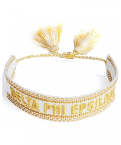 Delta Phi Epsilon Bracelet — Woven Bracelet, White and Gold Design with DPE Sorority Name and Tassels, Greek Sorority Jewelry...