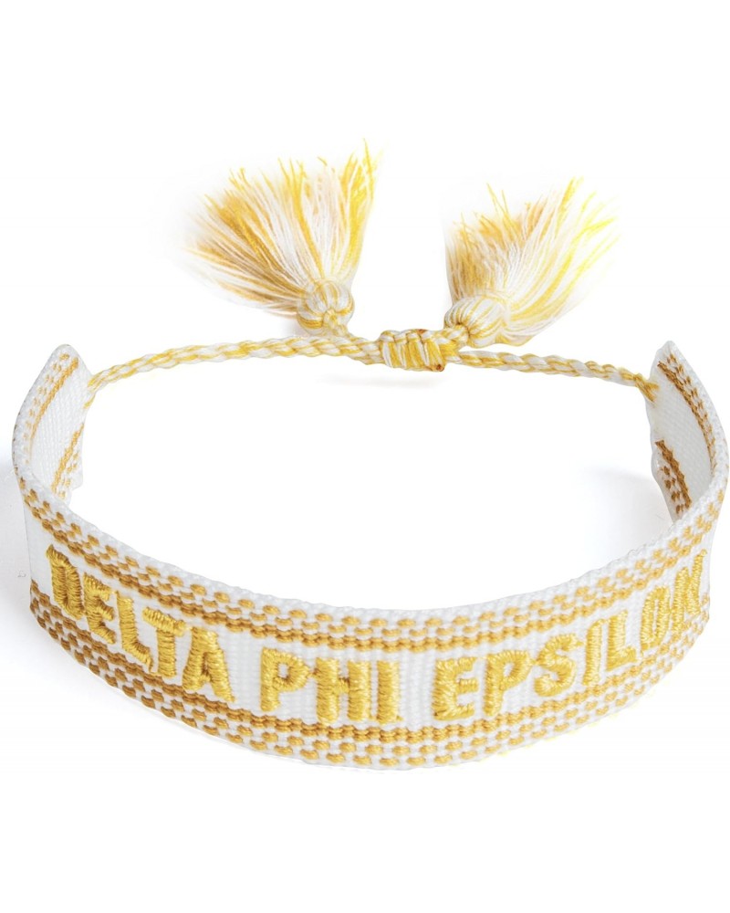 Delta Phi Epsilon Bracelet — Woven Bracelet, White and Gold Design with DPE Sorority Name and Tassels, Greek Sorority Jewelry...