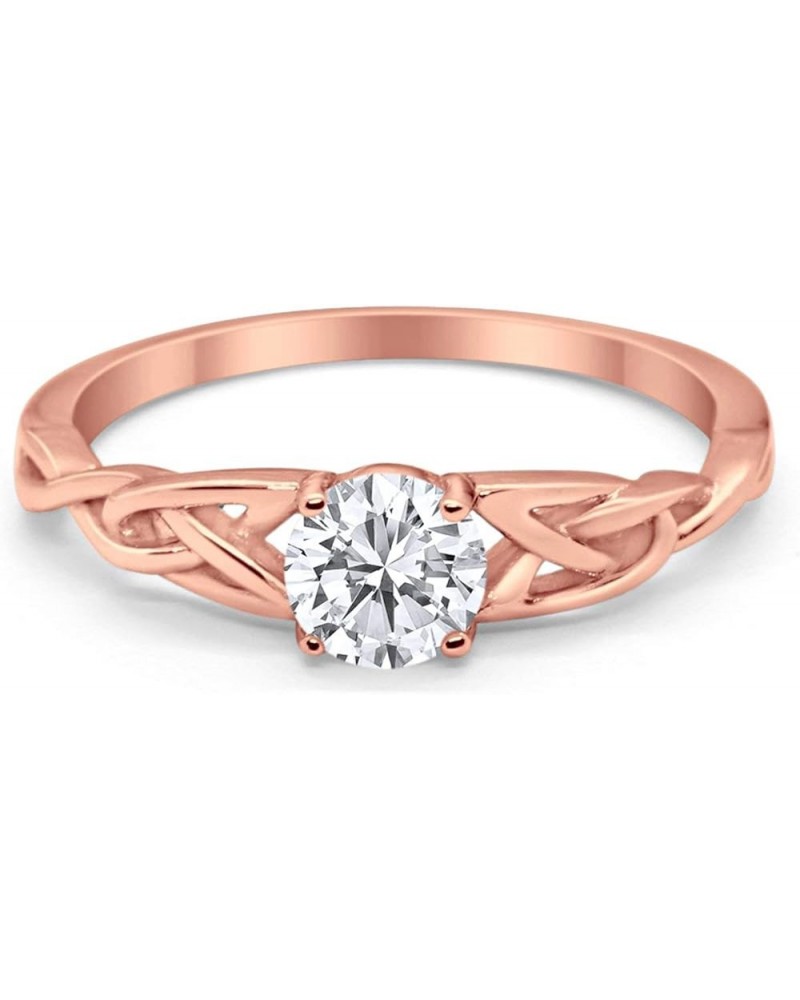 Celtic Trinity Ring Solid 925 Sterling Silver Wedding Engagement Promise Ring Solitaire Choose Color Rose Tone, Simulated CZ ...