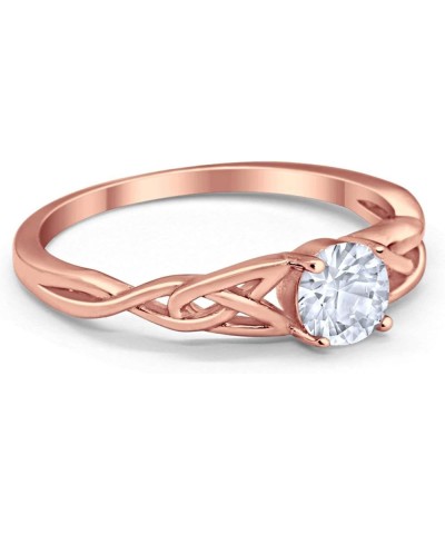 Celtic Trinity Ring Solid 925 Sterling Silver Wedding Engagement Promise Ring Solitaire Choose Color Rose Tone, Simulated CZ ...