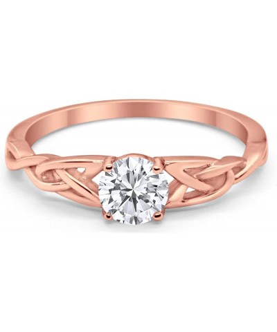 Celtic Trinity Ring Solid 925 Sterling Silver Wedding Engagement Promise Ring Solitaire Choose Color Rose Tone, Simulated CZ ...