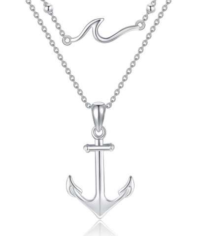 Anchor Necklace 925 Sterling Silver Wave And Anchor Pendant Layering Necklace Nautical Anchor Jewelry Gift For Women Sailor $...