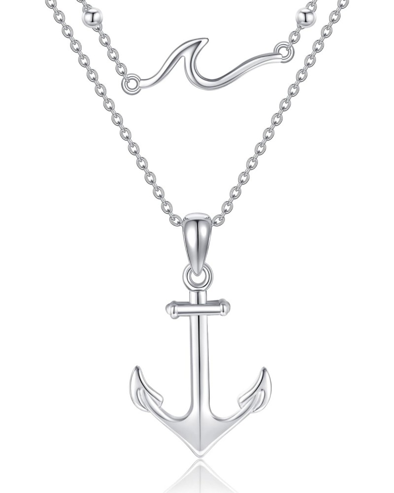 Anchor Necklace 925 Sterling Silver Wave And Anchor Pendant Layering Necklace Nautical Anchor Jewelry Gift For Women Sailor $...