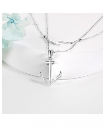 Anchor Necklace 925 Sterling Silver Wave And Anchor Pendant Layering Necklace Nautical Anchor Jewelry Gift For Women Sailor $...