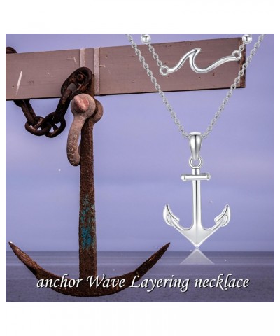 Anchor Necklace 925 Sterling Silver Wave And Anchor Pendant Layering Necklace Nautical Anchor Jewelry Gift For Women Sailor $...