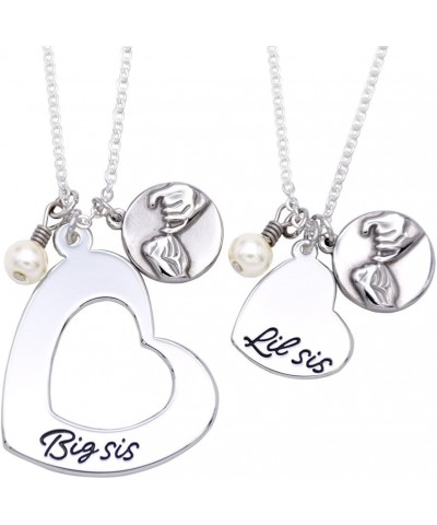 Big Sis Lil Sis Necklaces Set for 2, Silver Sister Bff Forever, Stainless Steel Pinky Promise Sister Best Friend Necklace Set...