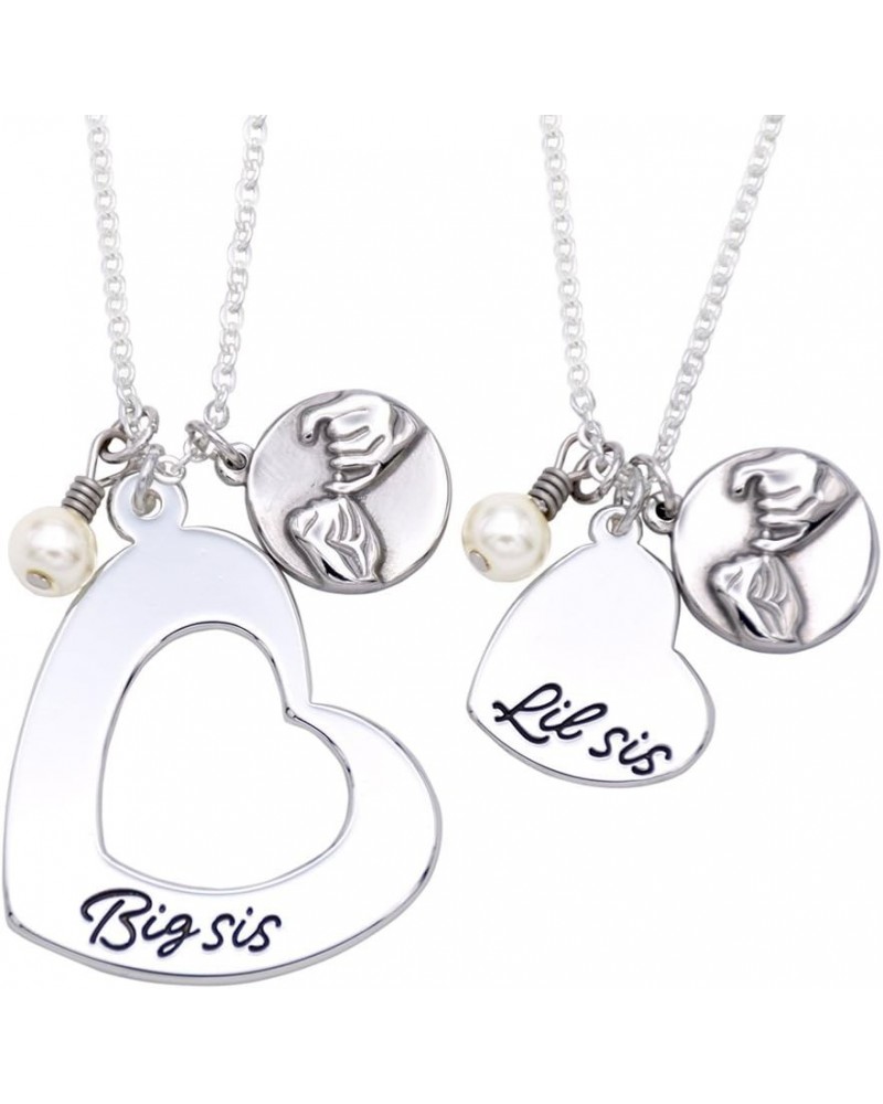 Big Sis Lil Sis Necklaces Set for 2, Silver Sister Bff Forever, Stainless Steel Pinky Promise Sister Best Friend Necklace Set...