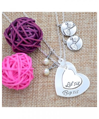 Big Sis Lil Sis Necklaces Set for 2, Silver Sister Bff Forever, Stainless Steel Pinky Promise Sister Best Friend Necklace Set...