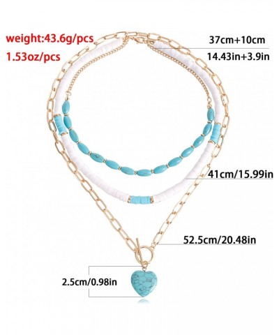 Layered Heart Pendant Necklace Boho Turquoise Necklace Ocean Design Style for Women Girls $7.33 Necklaces