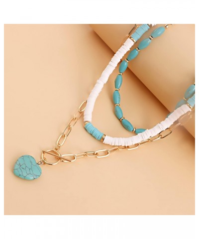 Layered Heart Pendant Necklace Boho Turquoise Necklace Ocean Design Style for Women Girls $7.33 Necklaces