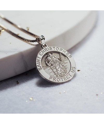 Saint Christopher Religious Round Medal Only and Medal With Engraving in Sterling Silver, 10K or 14K Gold 1 x 1 Inch Medal On...