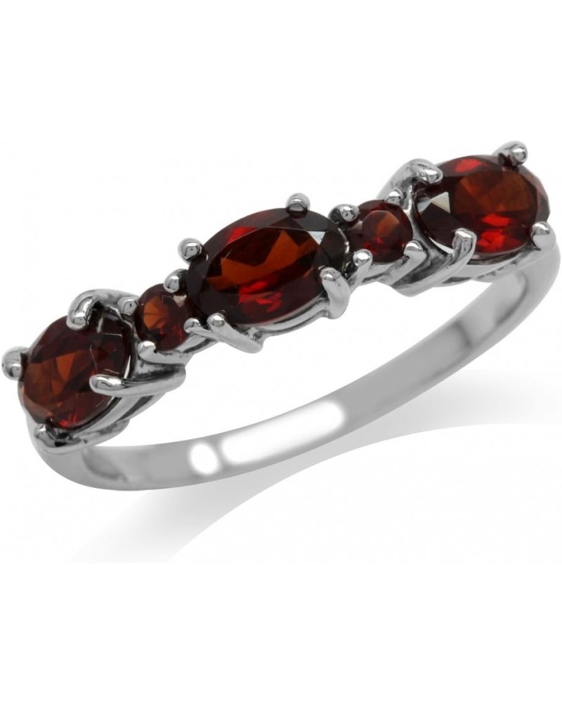 3 Stone White Gold Plated 925 Sterling Silver Ring 9.25 Silver Natural Red Garnet $11.68 Rings