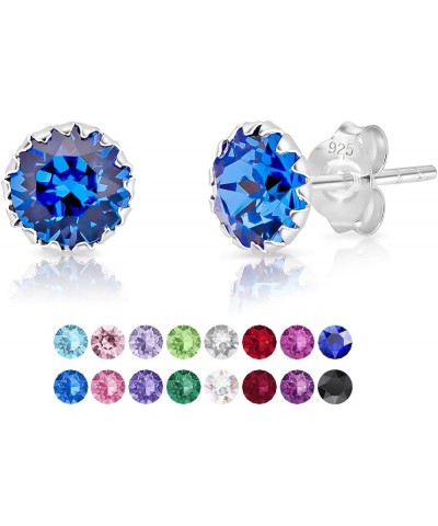 925 Sterling Silver SMALL/MEDIUM Round Stud Earrings made with Crystals from Swarovski Elements - Diameter: 6 mm Deep Blue $1...