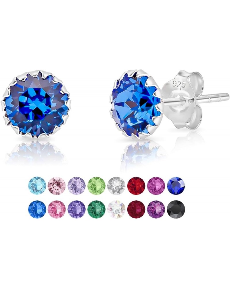 925 Sterling Silver SMALL/MEDIUM Round Stud Earrings made with Crystals from Swarovski Elements - Diameter: 6 mm Deep Blue $1...