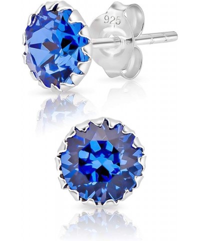 925 Sterling Silver SMALL/MEDIUM Round Stud Earrings made with Crystals from Swarovski Elements - Diameter: 6 mm Deep Blue $1...