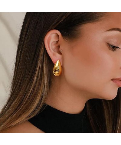 Chunky Gold Hoop Earrings for Women Lightweight 18K Gold Plated Hypoallergenic Waterdrop Hollow stud Earrings Trendy Statemen...