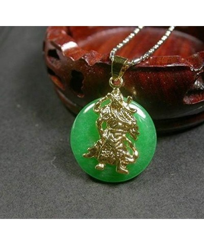 Yellow Gold Plate Green JADE Circle Guan Gong God Pendant Necklace 252561 $11.96 Necklaces