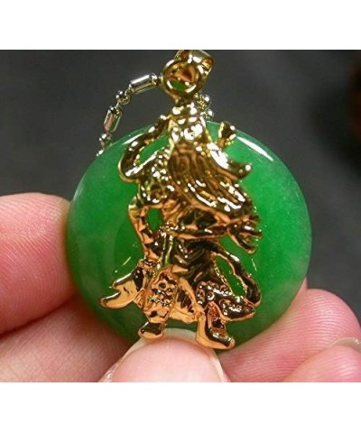 Yellow Gold Plate Green JADE Circle Guan Gong God Pendant Necklace 252561 $11.96 Necklaces