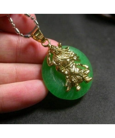 Yellow Gold Plate Green JADE Circle Guan Gong God Pendant Necklace 252561 $11.96 Necklaces