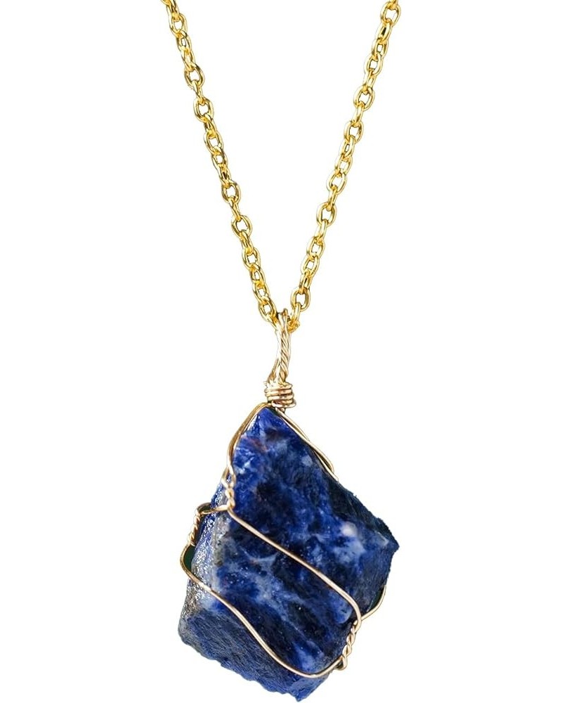 1pcs Natural Crystal Raw Stone pendant Handmade Wrapped Healing Crystal Gemstone Necklace for Woman Men Gift Sodalite $6.62 N...