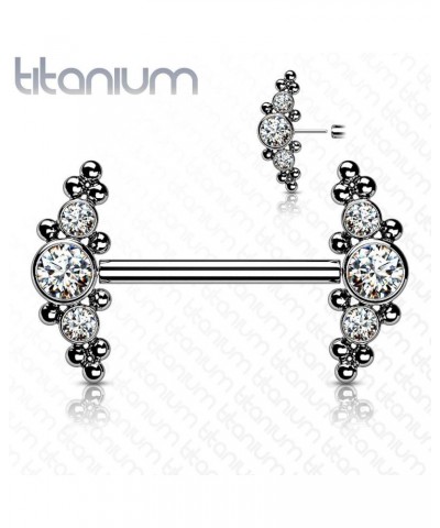 Dynamique Implant Grade Titanium Threadless Push in Nipple Barbell With 3 CZ And Ball Cluster Ends (Sold Per Pair Or Per Piec...