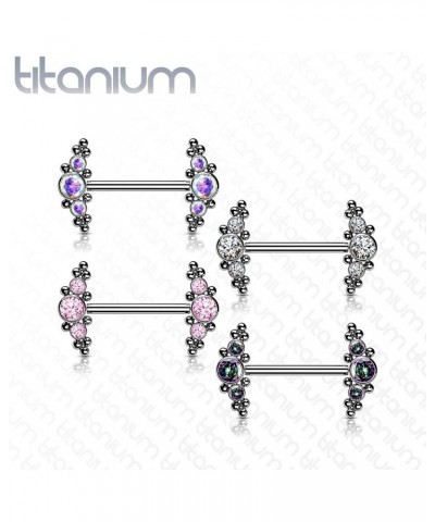 Dynamique Implant Grade Titanium Threadless Push in Nipple Barbell With 3 CZ And Ball Cluster Ends (Sold Per Pair Or Per Piec...