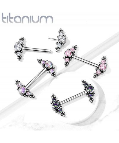 Dynamique Implant Grade Titanium Threadless Push in Nipple Barbell With 3 CZ And Ball Cluster Ends (Sold Per Pair Or Per Piec...