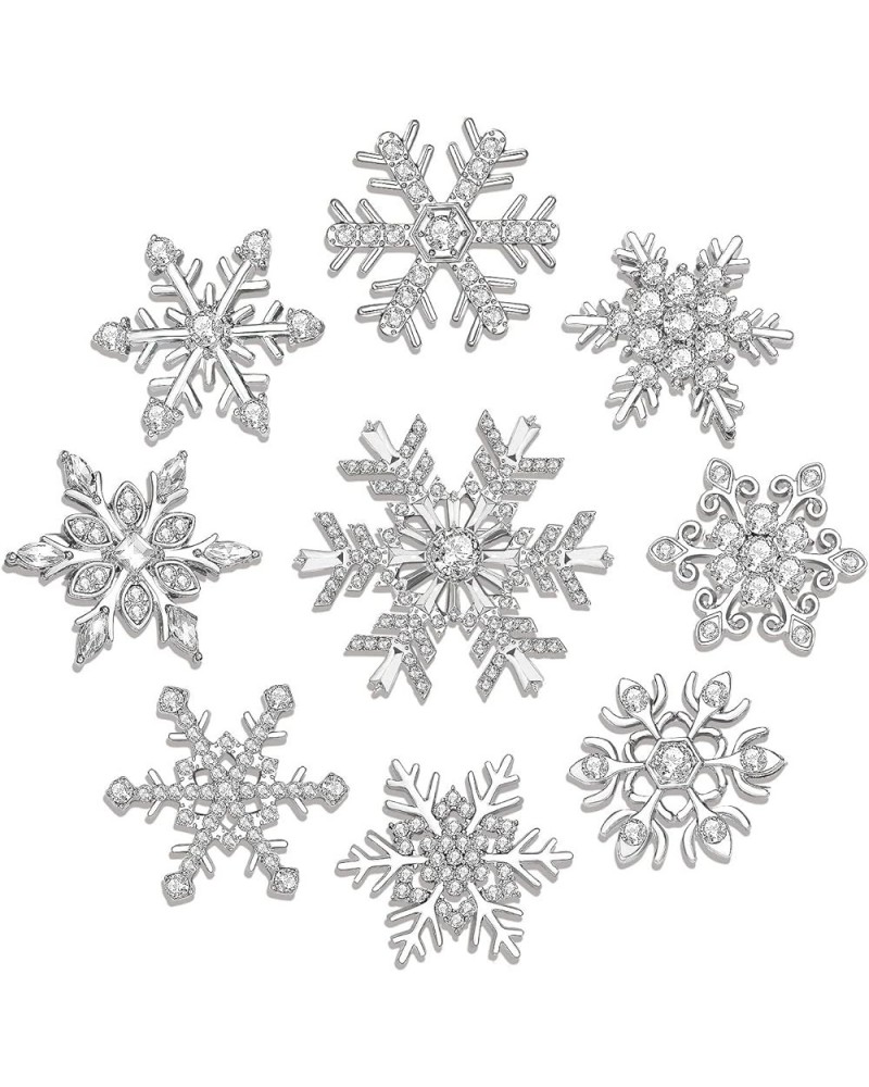 9PCS Christmas Snowflake Brooches Winter Holiday Rhinestone Snowflake Brooch Pins Set for Women Men Family Christmas New Year...