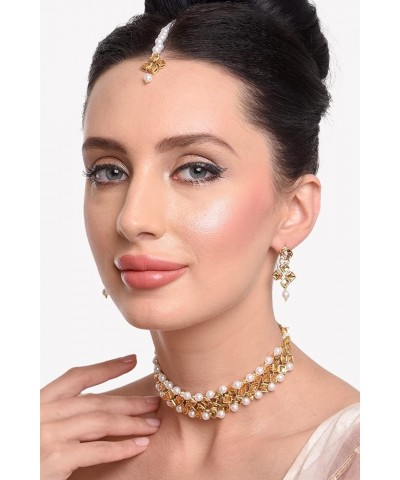 Indian Jewelry Choker Kundan Crystal Floral Necklace Earrings Bollywood Wedding Bridal Set Style 1 $10.00 Jewelry Sets