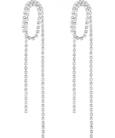 Wedding Party Clear Rhinestone Tassel Crystal Chain Dangle Dangling Bling Fringed Earrings 2 chain Style 2-Silver Tone $10.61...