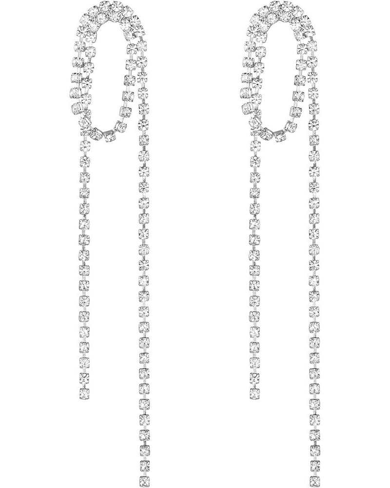 Wedding Party Clear Rhinestone Tassel Crystal Chain Dangle Dangling Bling Fringed Earrings 2 chain Style 2-Silver Tone $10.61...