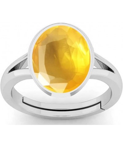 Natural Certified Genuine Gemstone Silver White Rhodium Plated Women Adjustable Silver Ring 9.25 Carat Oval Shape Yellow Sapp...