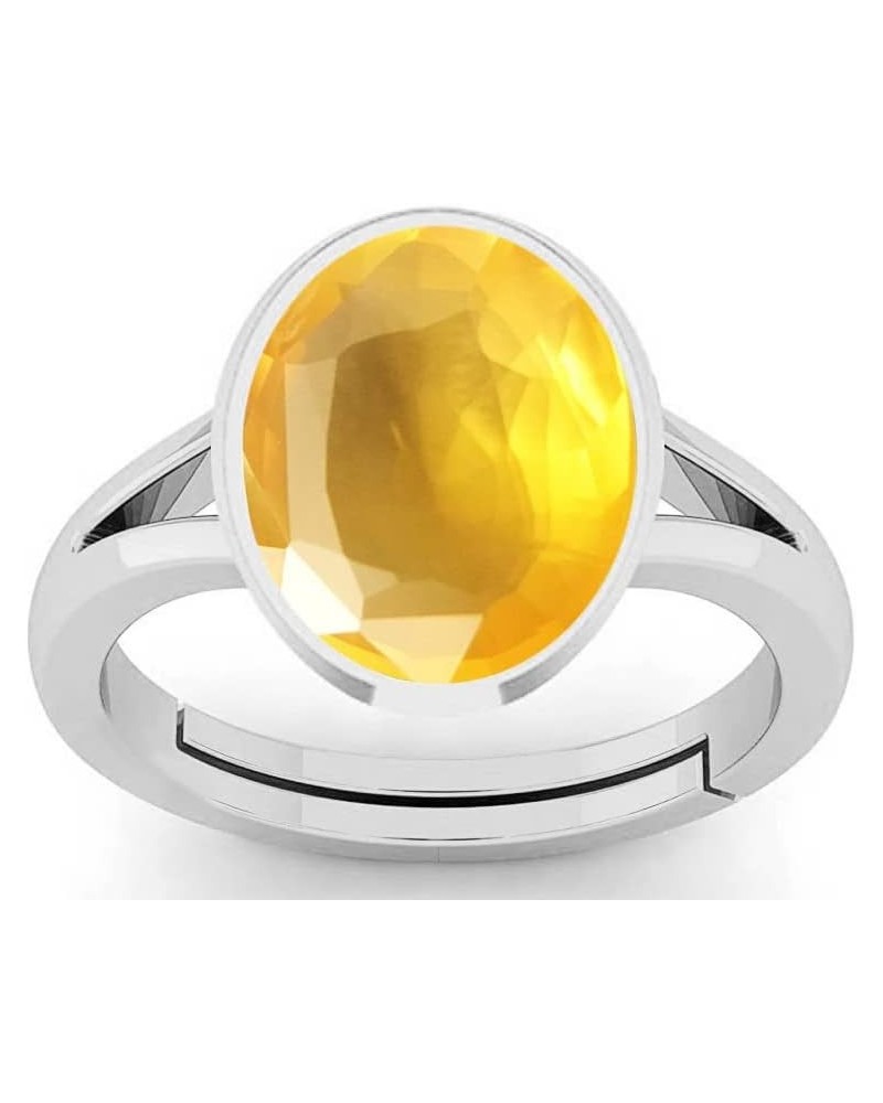 Natural Certified Genuine Gemstone Silver White Rhodium Plated Women Adjustable Silver Ring 9.25 Carat Oval Shape Yellow Sapp...