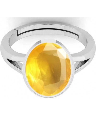 Natural Certified Genuine Gemstone Silver White Rhodium Plated Women Adjustable Silver Ring 9.25 Carat Oval Shape Yellow Sapp...