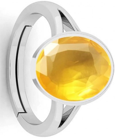 Natural Certified Genuine Gemstone Silver White Rhodium Plated Women Adjustable Silver Ring 9.25 Carat Oval Shape Yellow Sapp...