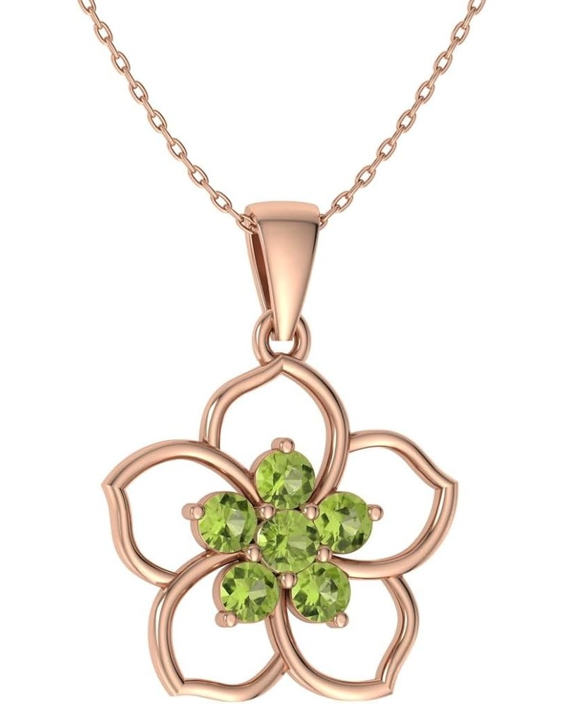 Natural and Certified Gemstone Flower Necklace in 14k Solid Gold | 0.21 Carat Pendant with Chain Peridot 14K Rose Gold $102.9...