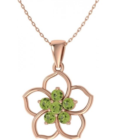 Natural and Certified Gemstone Flower Necklace in 14k Solid Gold | 0.21 Carat Pendant with Chain Peridot 14K Rose Gold $102.9...