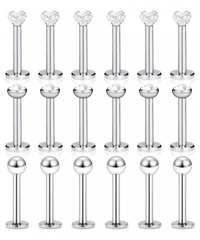 18PCS 16g Stainless Steel Clear Cubic Zirconia Labret Monroe Lip Tragus Cartilage Helix Earring Ring Body Piercing Jewelry 6m...