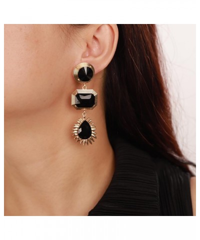 Boho Fashion Women Full Black Rhinestone Geometry Circle Tassels Earrings Statement Drop Sparkly Earrings Simple Black Dangle...