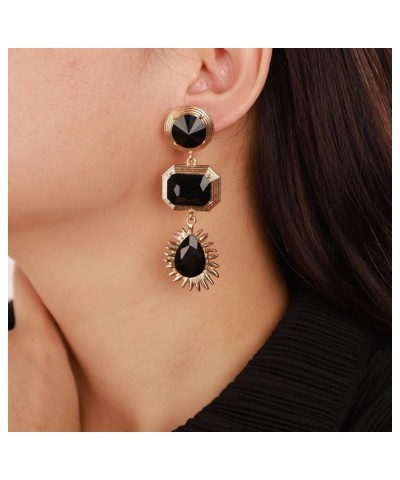 Boho Fashion Women Full Black Rhinestone Geometry Circle Tassels Earrings Statement Drop Sparkly Earrings Simple Black Dangle...