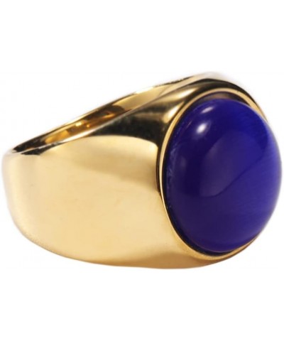 Unisex's Stainless Steel Wedding Band Round Agate Ring with Polished Gold Side Blue $8.27 Others