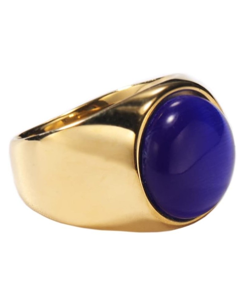 Unisex's Stainless Steel Wedding Band Round Agate Ring with Polished Gold Side Blue $8.27 Others