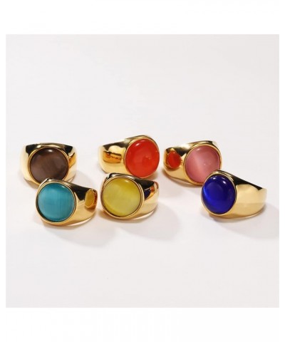 Unisex's Stainless Steel Wedding Band Round Agate Ring with Polished Gold Side Blue $8.27 Others