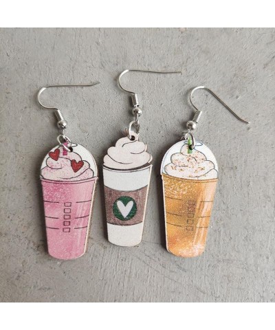 Lovely Drinks Ice Cream Dangle Earrings Milk Tea Coffee Wood Print Earrings Funny Date Play Earrings C $5.67 Earrings