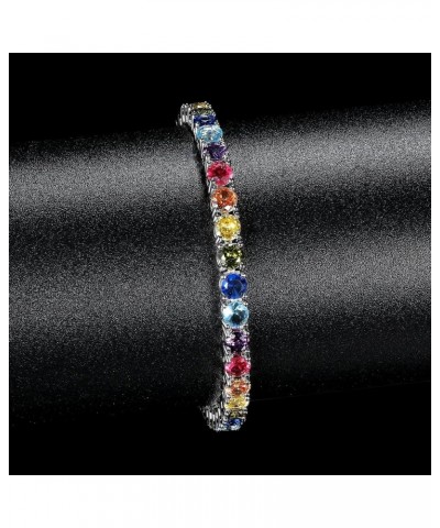 18K White Gold/Yellow Gold Plated Colorful Tennis Bracelet Oval/Round 3-6mm Cubic Zirconia Hypoallergenic Jewelry for Women M...