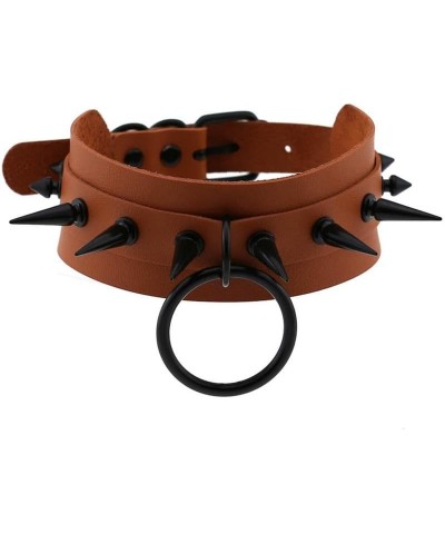 Women Rivet Punk Choker Necklace Handmade Adjustable Hip Hop Costume Cosplay Nightclub Spike Neck Collar Choker Brown $9.85 N...