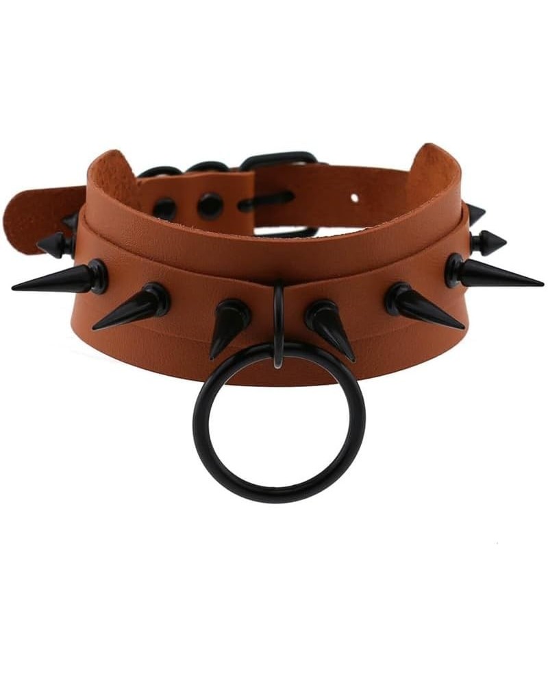 Women Rivet Punk Choker Necklace Handmade Adjustable Hip Hop Costume Cosplay Nightclub Spike Neck Collar Choker Brown $9.85 N...