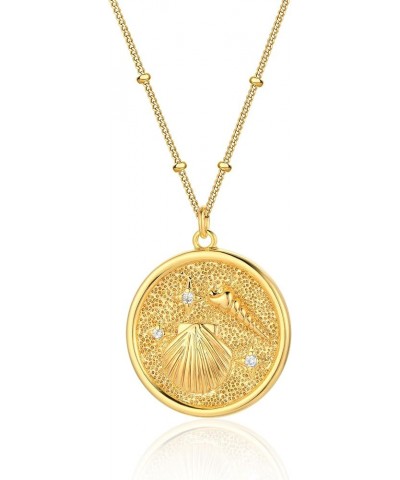 Carved Gold Coin Pendant Necklace for Women Girls Men,18K Gold Plated Dainty Minimalist Necklace for Women Shell $8.98 Necklaces