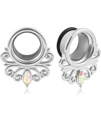 2 PCS Elegant Opal Hypoallergenic Stainless Steel Plugs Ear Gauges Tunnels Piercing Expander Stretchers Fashion Body Jewelry ...