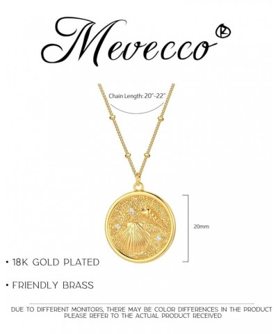 Carved Gold Coin Pendant Necklace for Women Girls Men,18K Gold Plated Dainty Minimalist Necklace for Women Shell $8.98 Necklaces